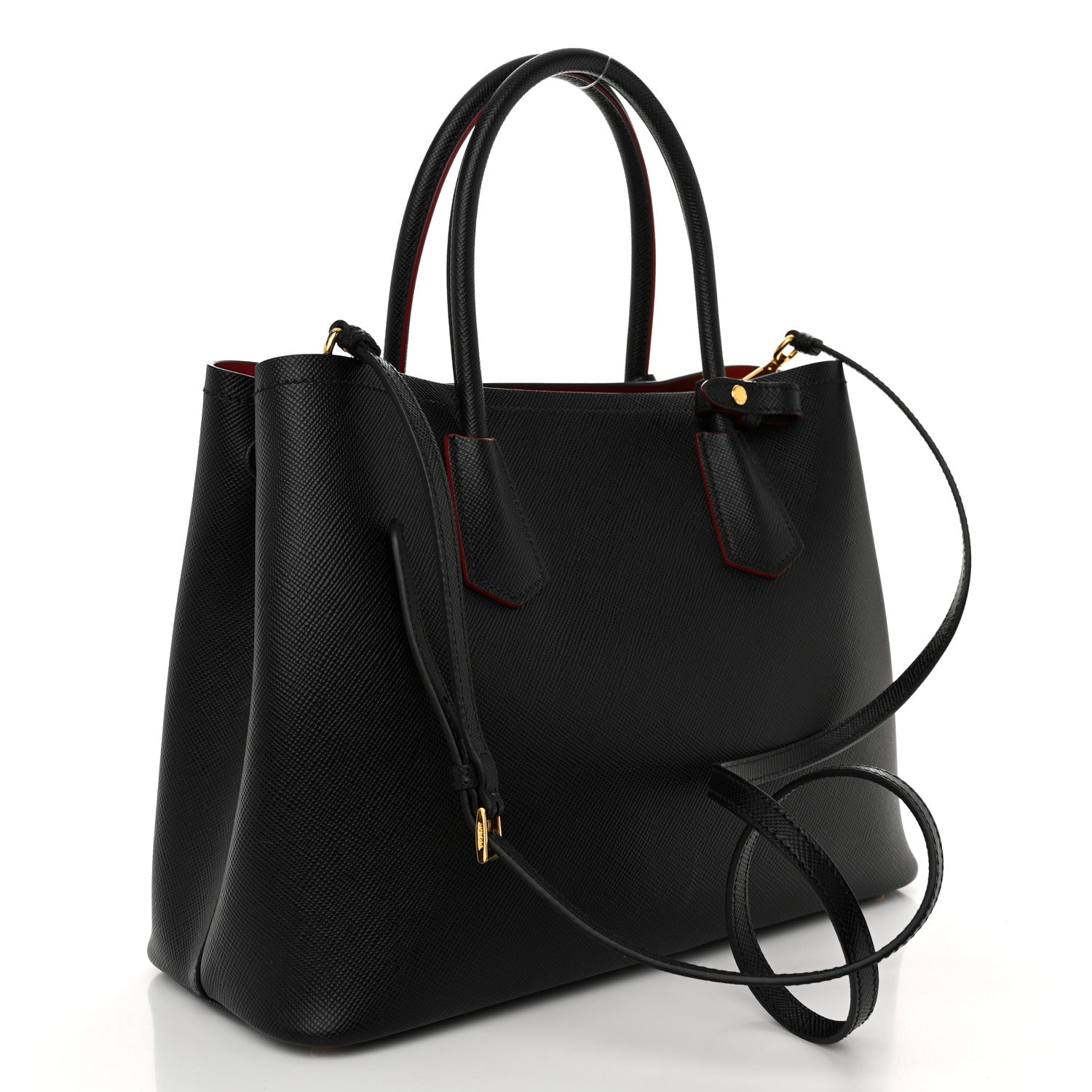 Prada Saffiano Cuir Medium Double Bag Black Fuoco 3 of 9