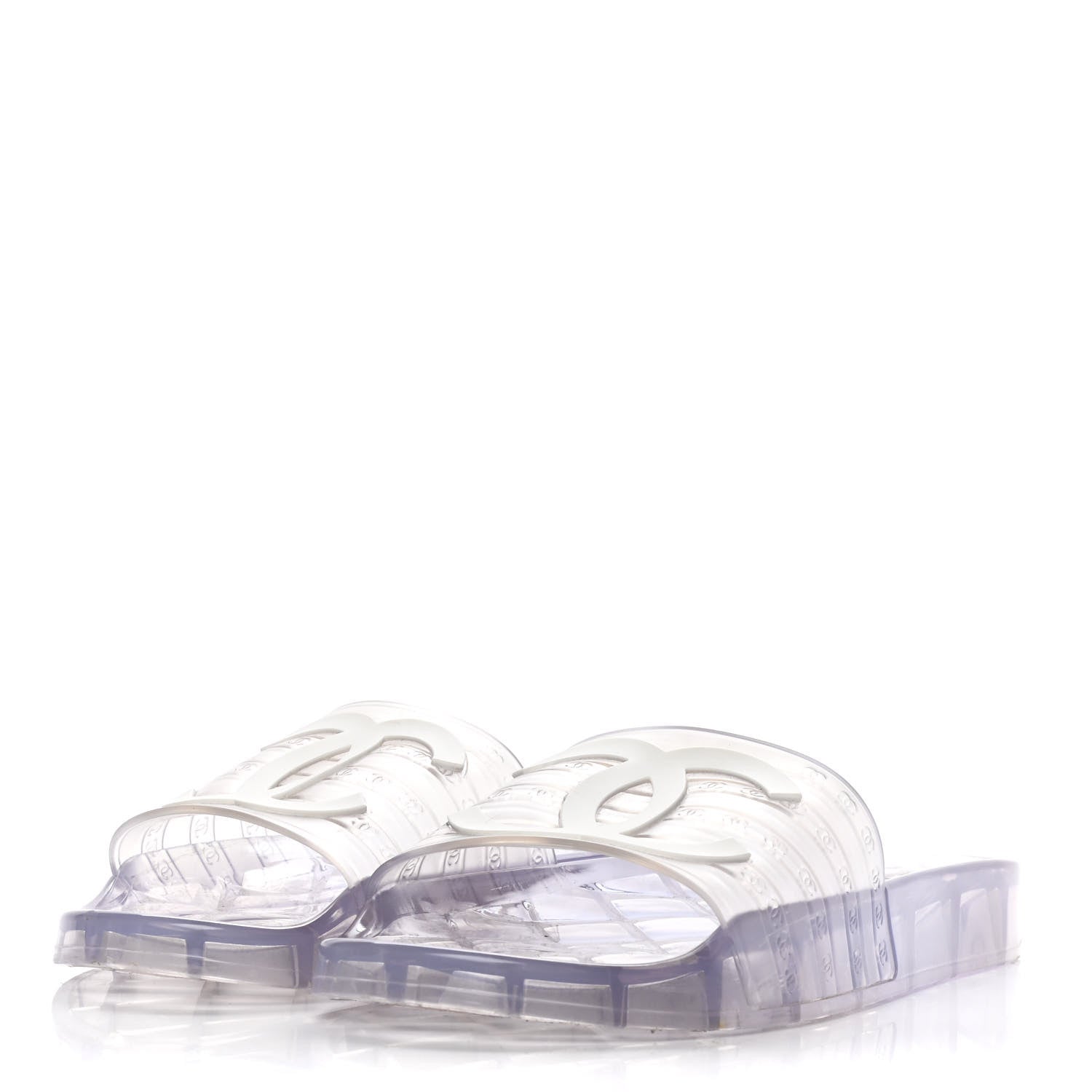 Chanel PVC Transparent CC Flat Slide Sandals 41 White 3 of 10