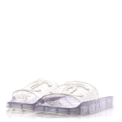 Chanel PVC Transparent CC Flat Slide Sandals 41 White 3 of 10