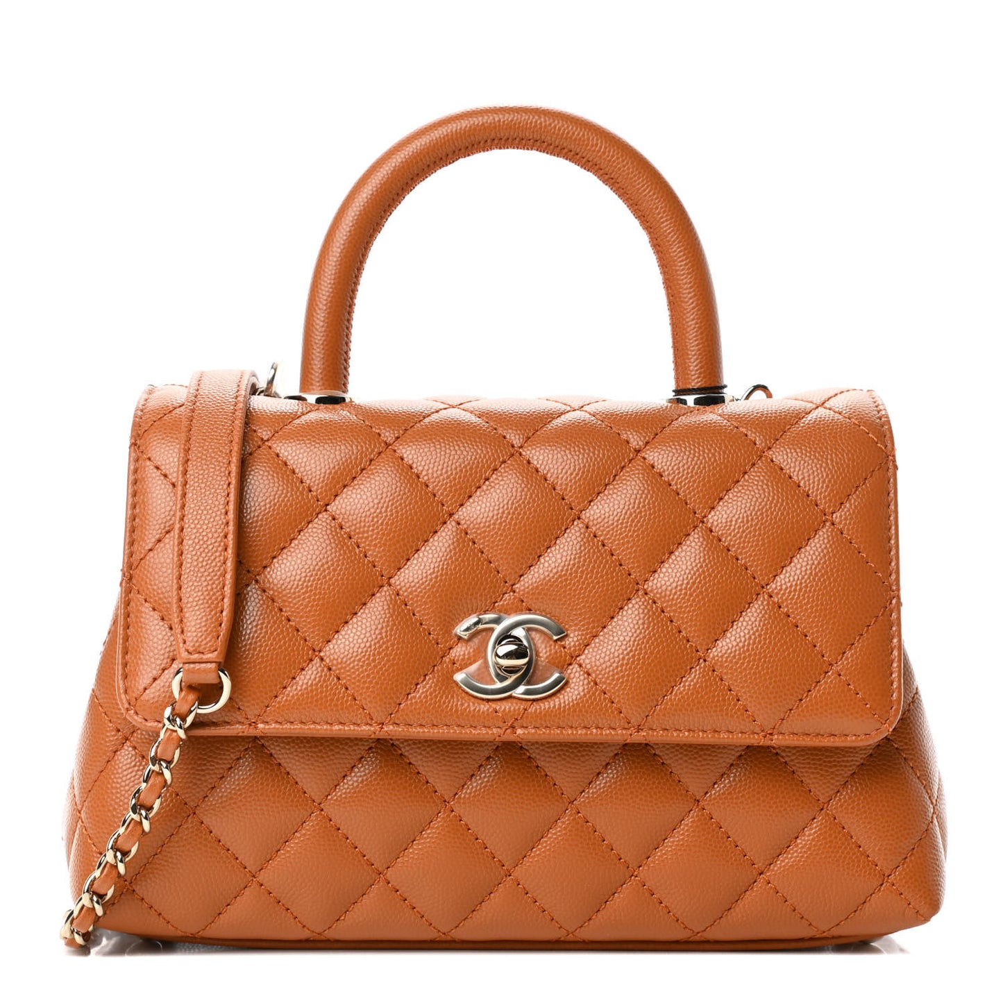 Caviar Quilted Mini Coco Handle Flap Light Brown