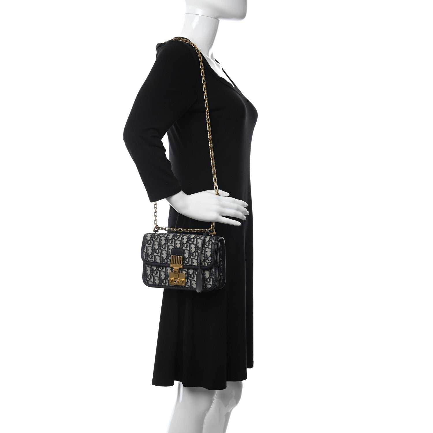 Christian Dior Oblique Small DiorAddict Flap Bag Navy Blue 2 of 11