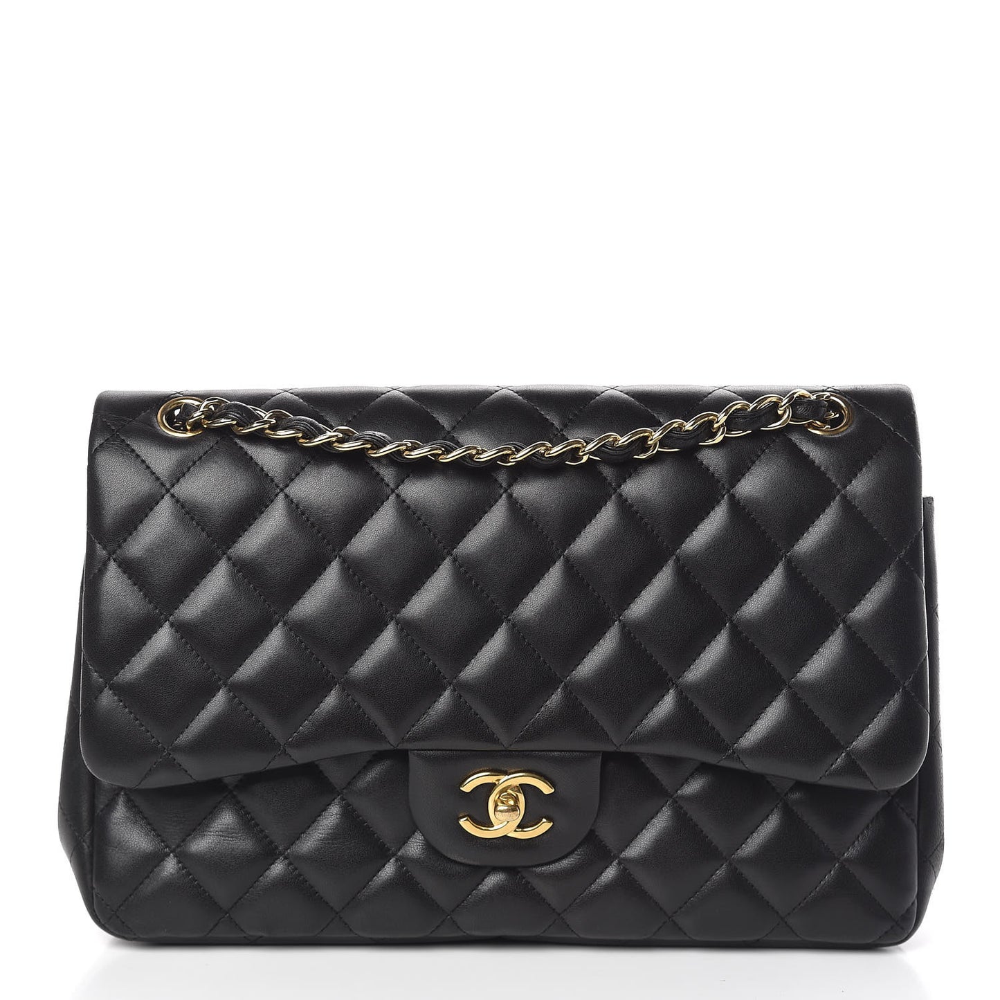 Lambskin Quilted Jumbo Double Flap Black