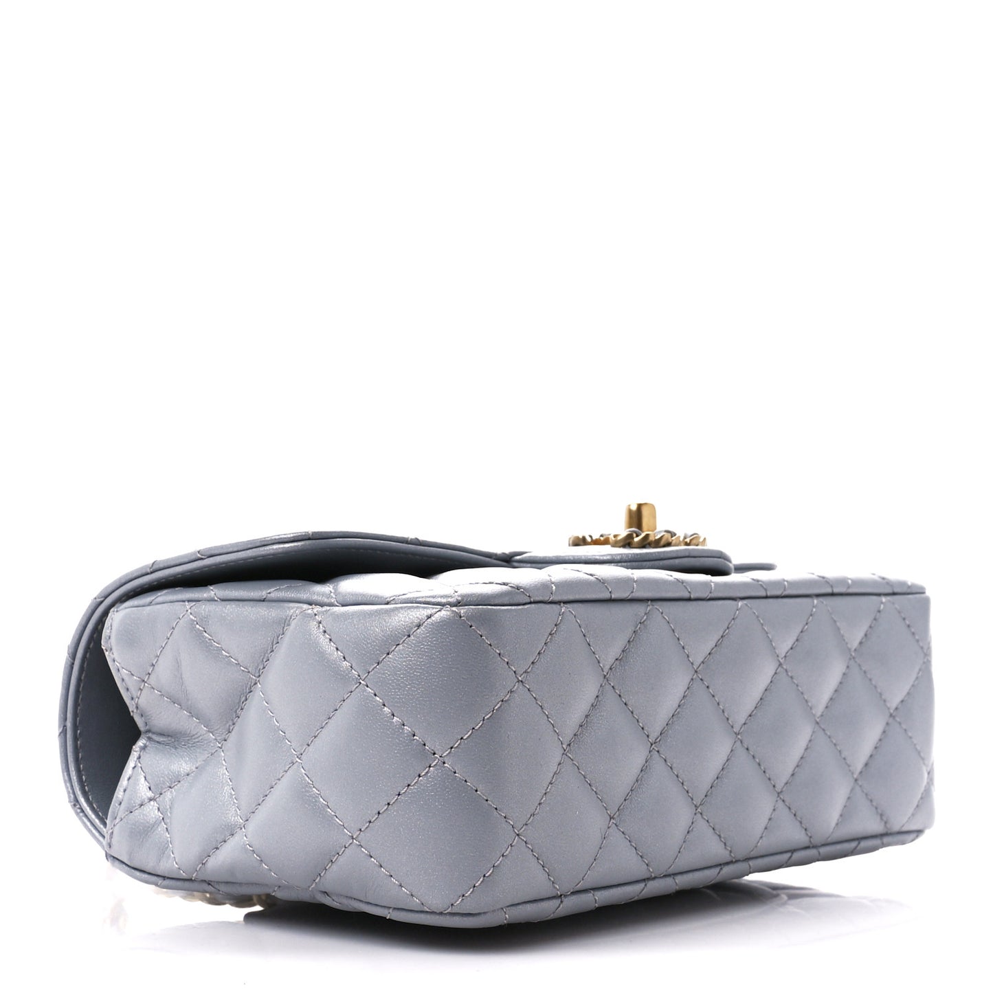 Metallic Lambskin Quilted Mini Strass On Top Flap Silvery