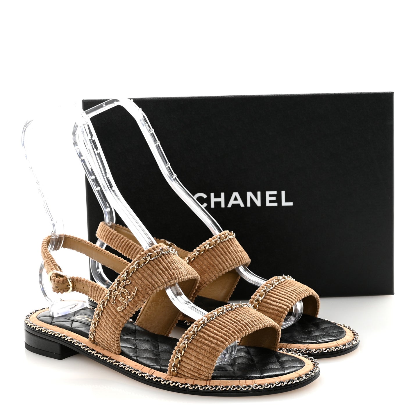 Corduroy Chain CC Sandal 40 Dark Beige