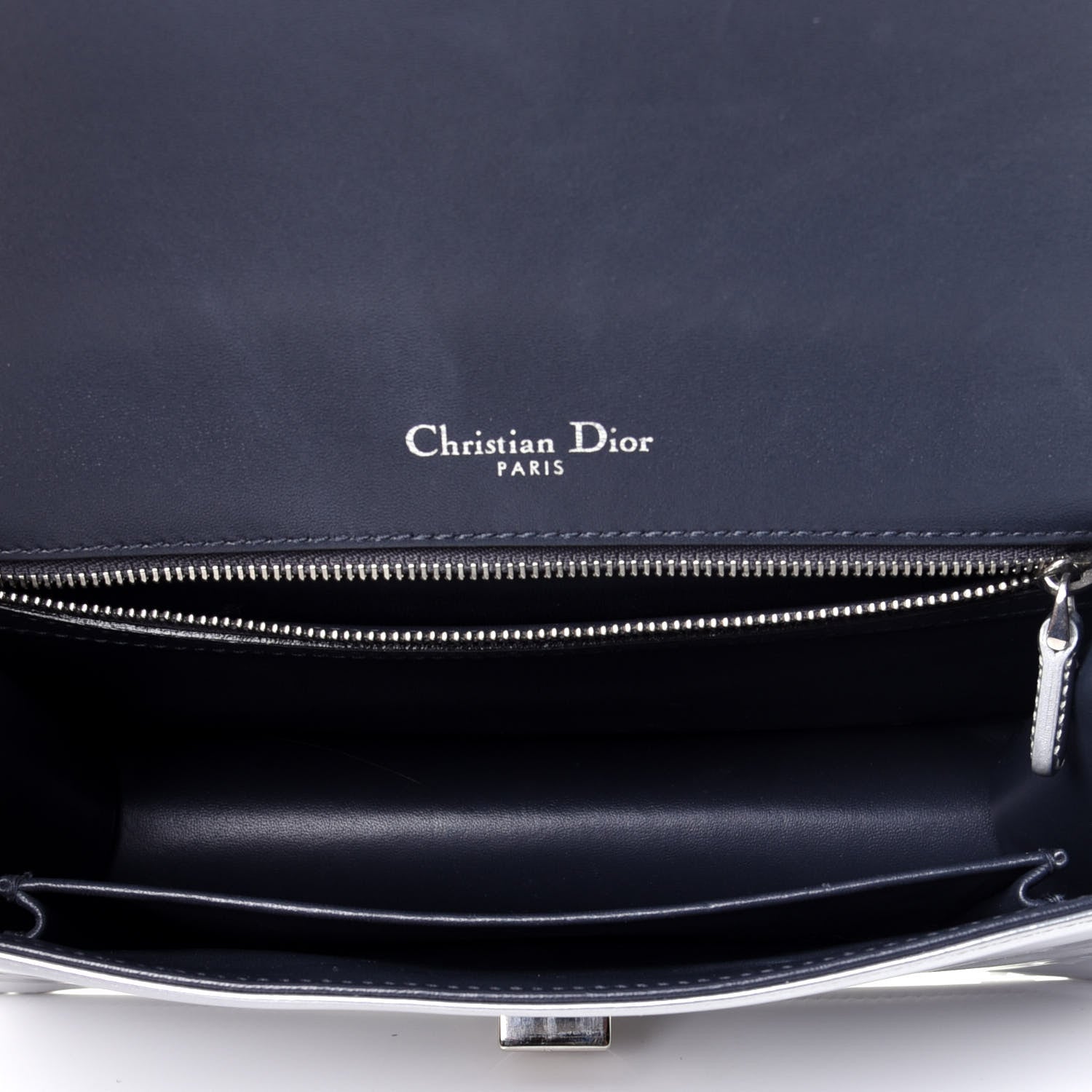 Christian Dior Metallic Patent Micro-Cannage Medium Diorama Flap Bag Silver 5 of 9