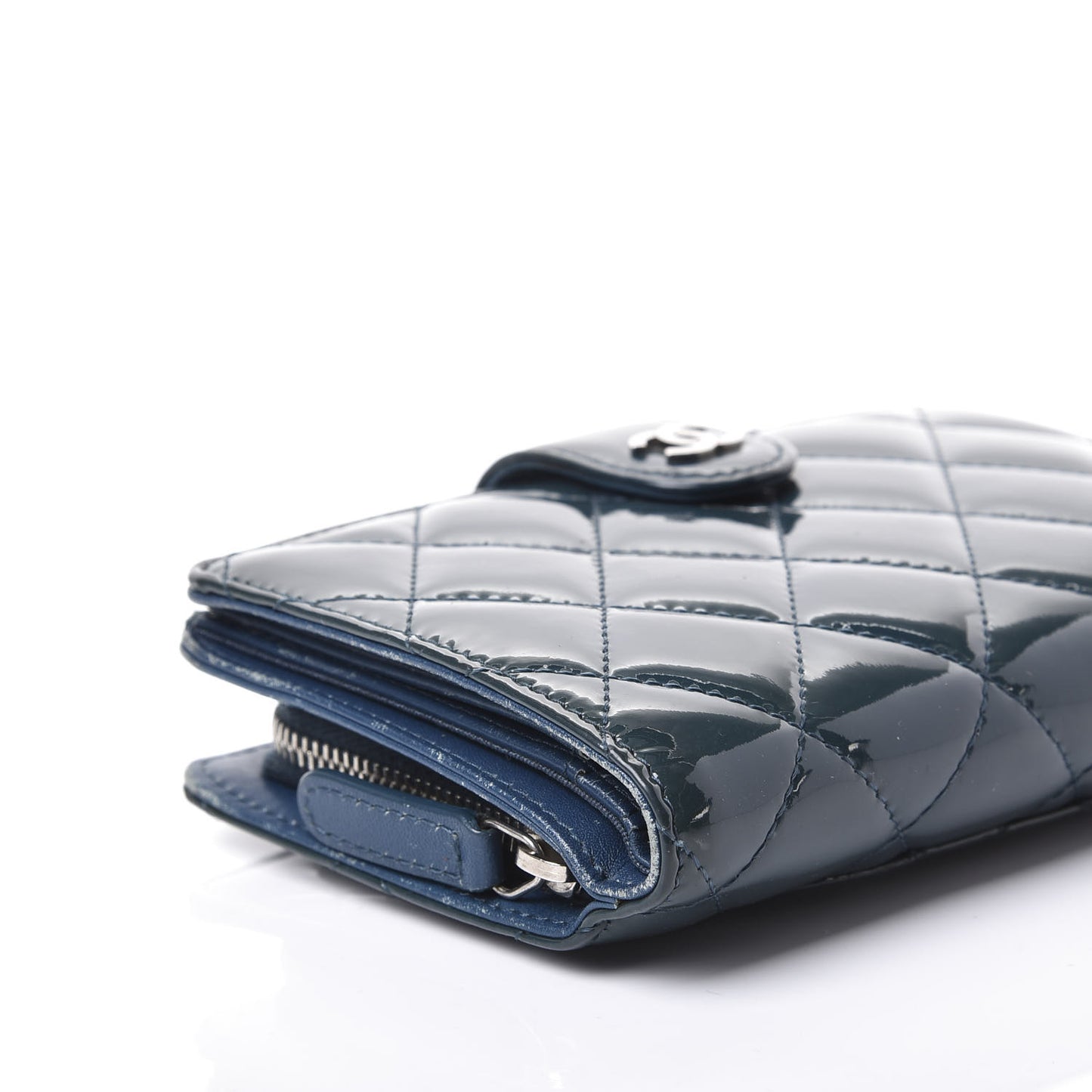 Patent Quilted Zip Pocket Wallet Blue