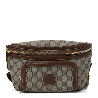 Gucci GG Supreme Monogram Textured Calfskin Retro Interlocking G Belt Bag Beige Ebony Brown Sugar 1 of 9