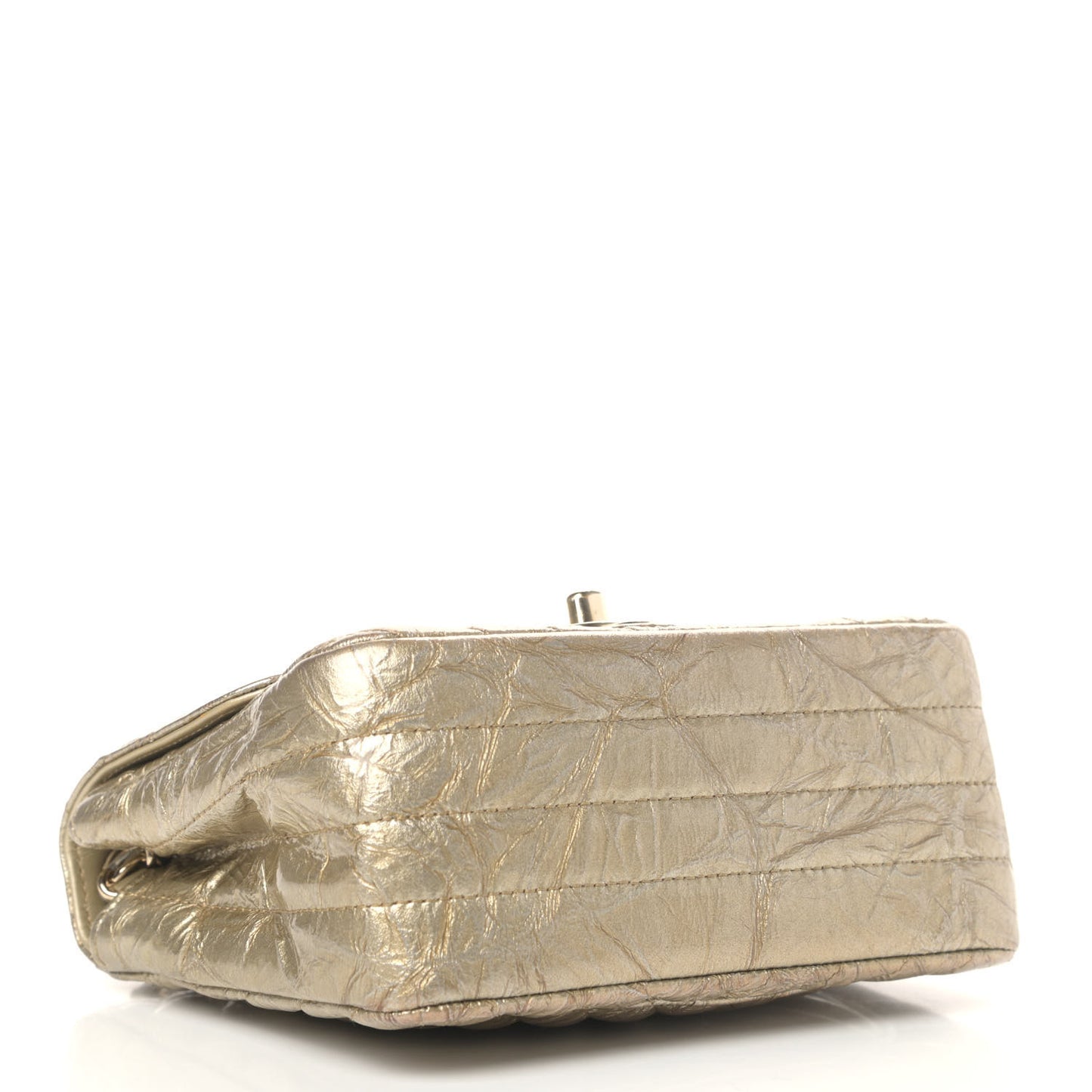 Patent Metallic Crumpled Calfskin Chevron Quilted Mini Square Flap Gold