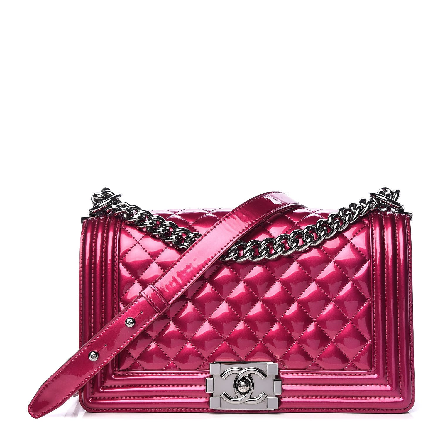 Chanel Metallic Patent Calfskin Quilted Medium Boy Flap Pink 1 of 11