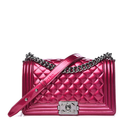 Chanel Metallic Patent Calfskin Quilted Medium Boy Flap Pink 1 of 11