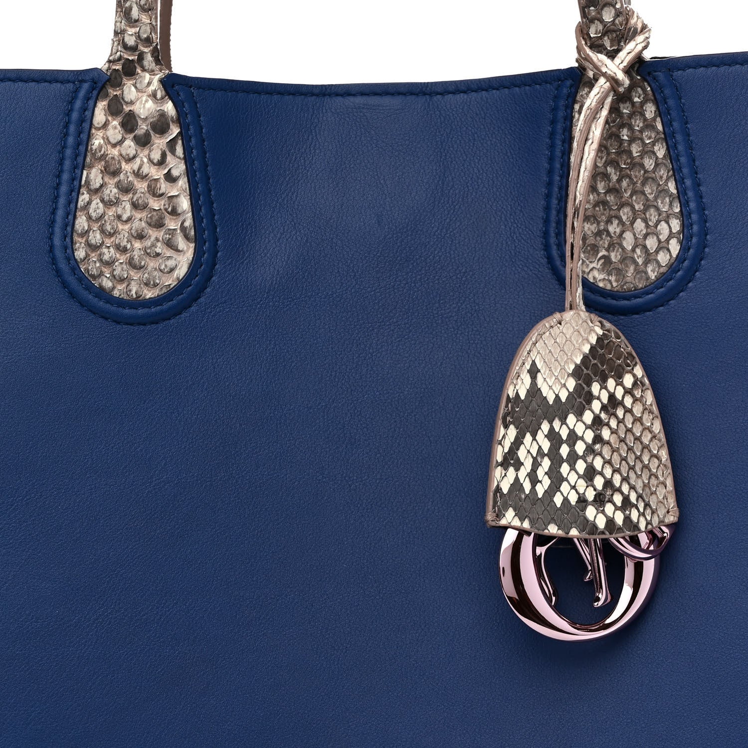 Christian Dior Calfskin Snakeskin Handle Addict Shopping Tote Blue 8 of 12