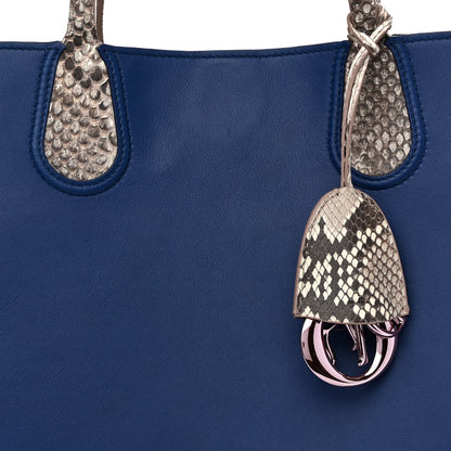 Christian Dior Calfskin Snakeskin Handle Addict Shopping Tote Blue 8 of 12