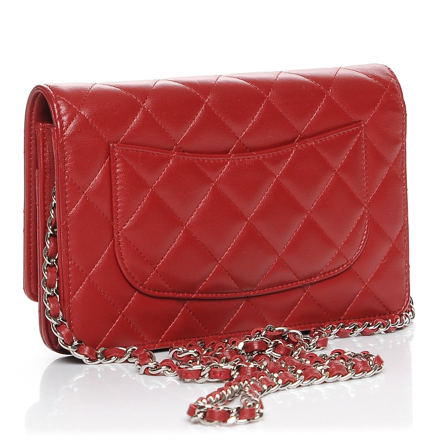 Chanel Lambskin Quilted Wallet On Chain WOC Red 3 of 9