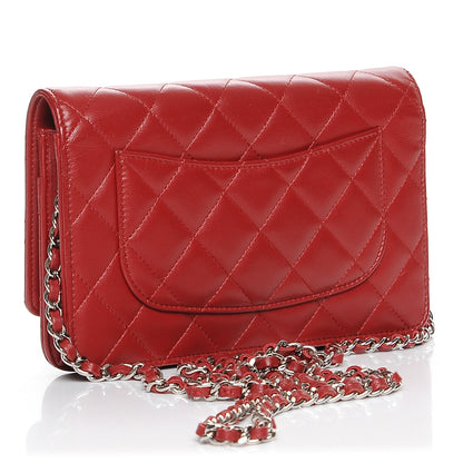 Chanel Lambskin Quilted Wallet On Chain WOC Red 3 of 9