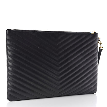 Saint Laurent Calfskin Matelasse Chevron Monogram Document Holder Black 3 of 9