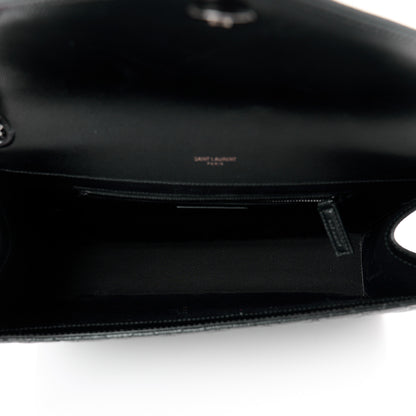 Saint Laurent Grain De Poudre Textured Mixed Matelasse Large Triquilt Monogram Monochrome Satchel Black 5 of 11