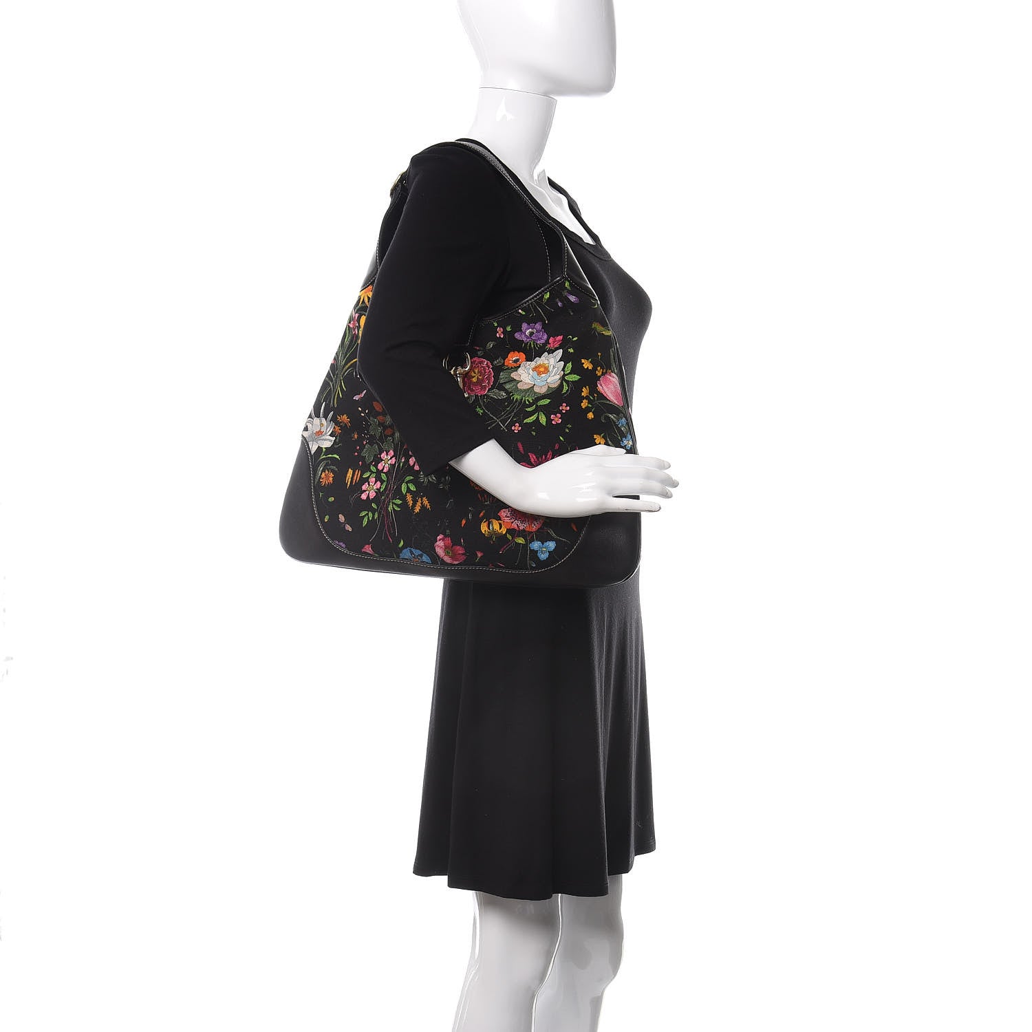 Gucci Canvas Floral Flora Large Jackie O Bouvier Hobo Black 2 of 10