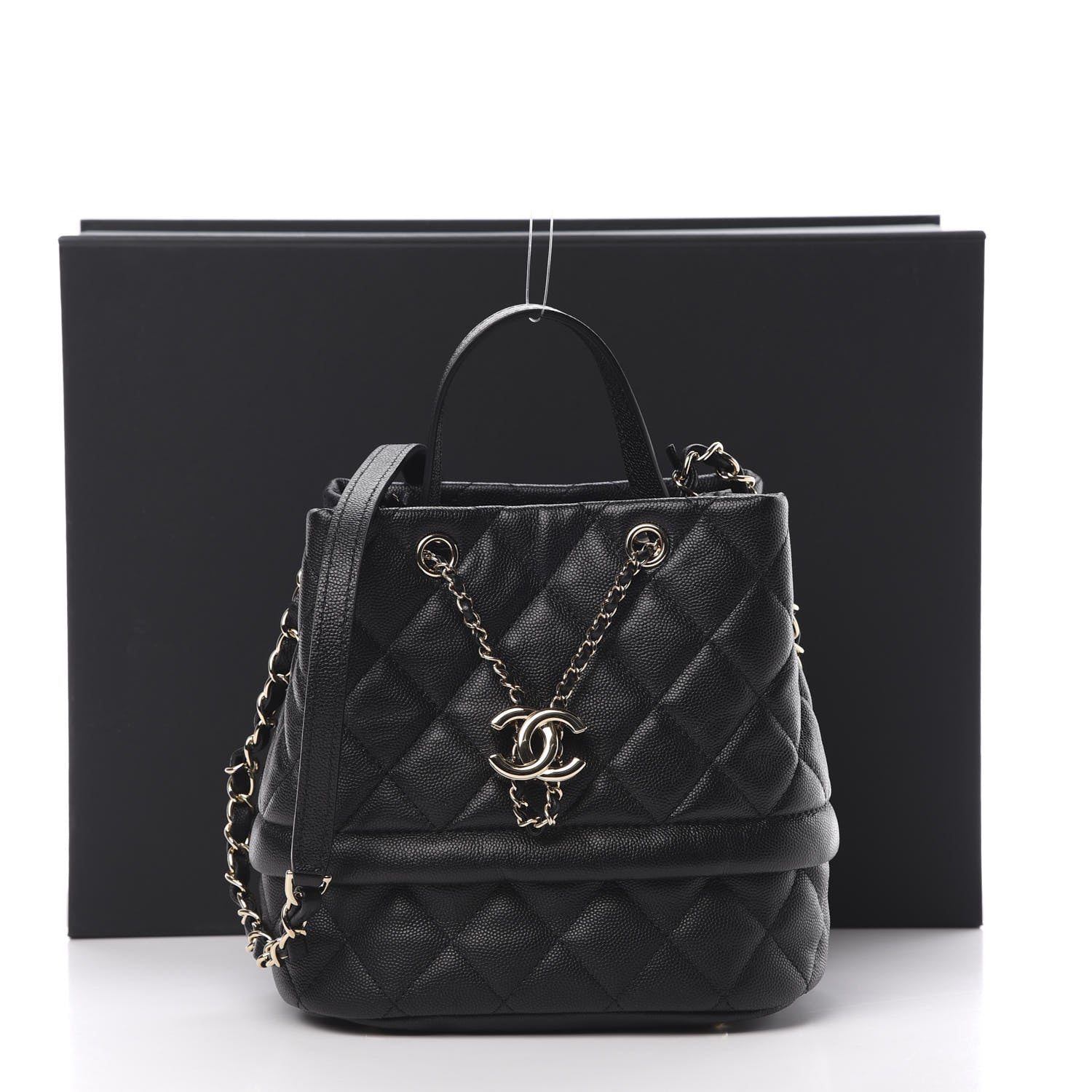 Chanel Caviar Quilted Rolled Up Bucket Drawstring Bag Black 12 of 12