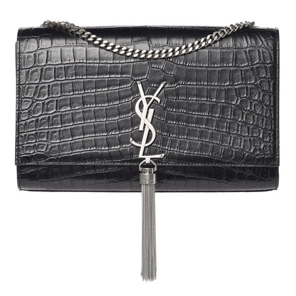 Saint Laurent Calfskin Crocodile Embossed Medium Classic Monogram Kate Tassel Satchel Black 1 of 13