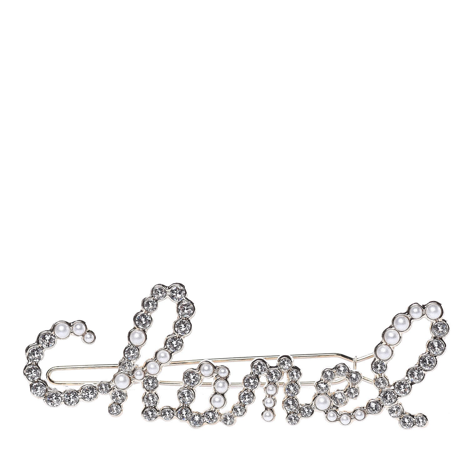 Chanel Metal Glass Swirling Pearls Hair Clip Gold 1 of 3