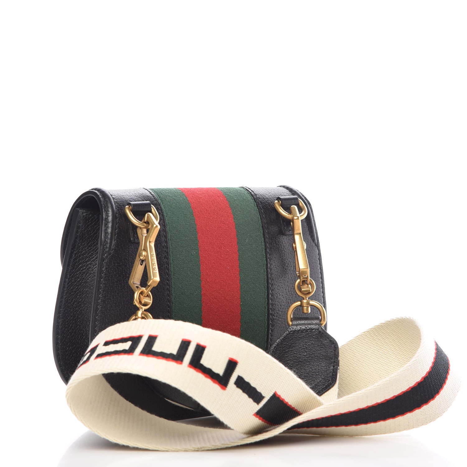 Gucci Calfskin Web Crystal Butterfly Stripe Small Totem Shoulder Bag Black 4 of 14