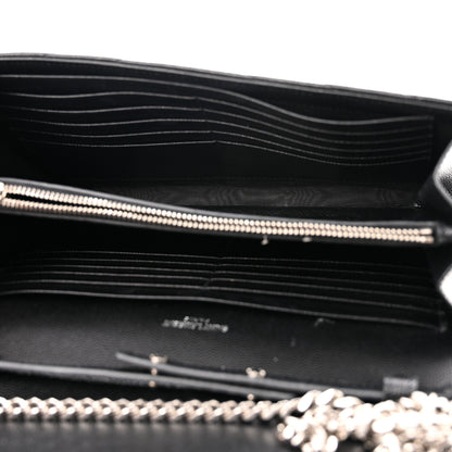 Saint Laurent Grain De Poudre Matelasse Chevron Monogram Chain Wallet Black 5 of 13