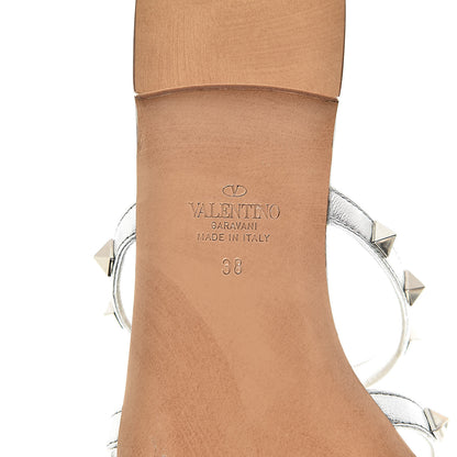 Valentino Garavani Metallic Nappa Rockstud Caged Flat Slide Sandals 38 Silver 6 of 9
