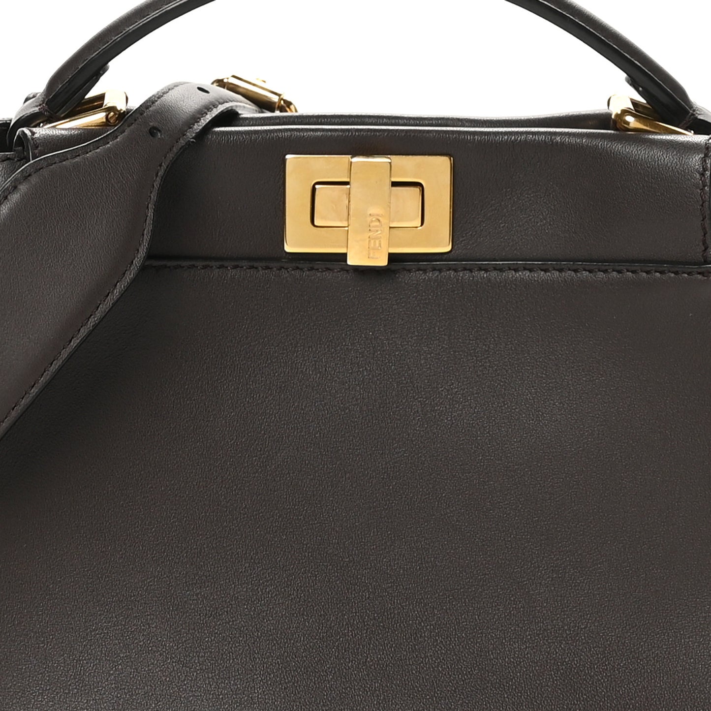 Vitello Seta Suede FF Mini Peekaboo Iconic Satchel Chocolate Sigaro Marrone