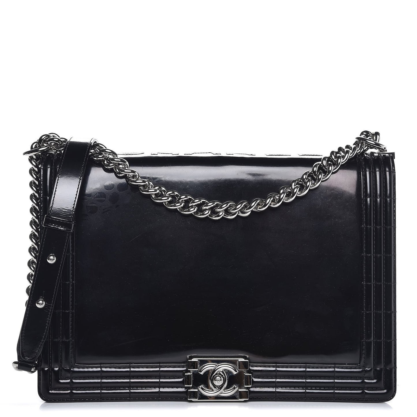 Glazed Calfskin Large Boy Flap Black