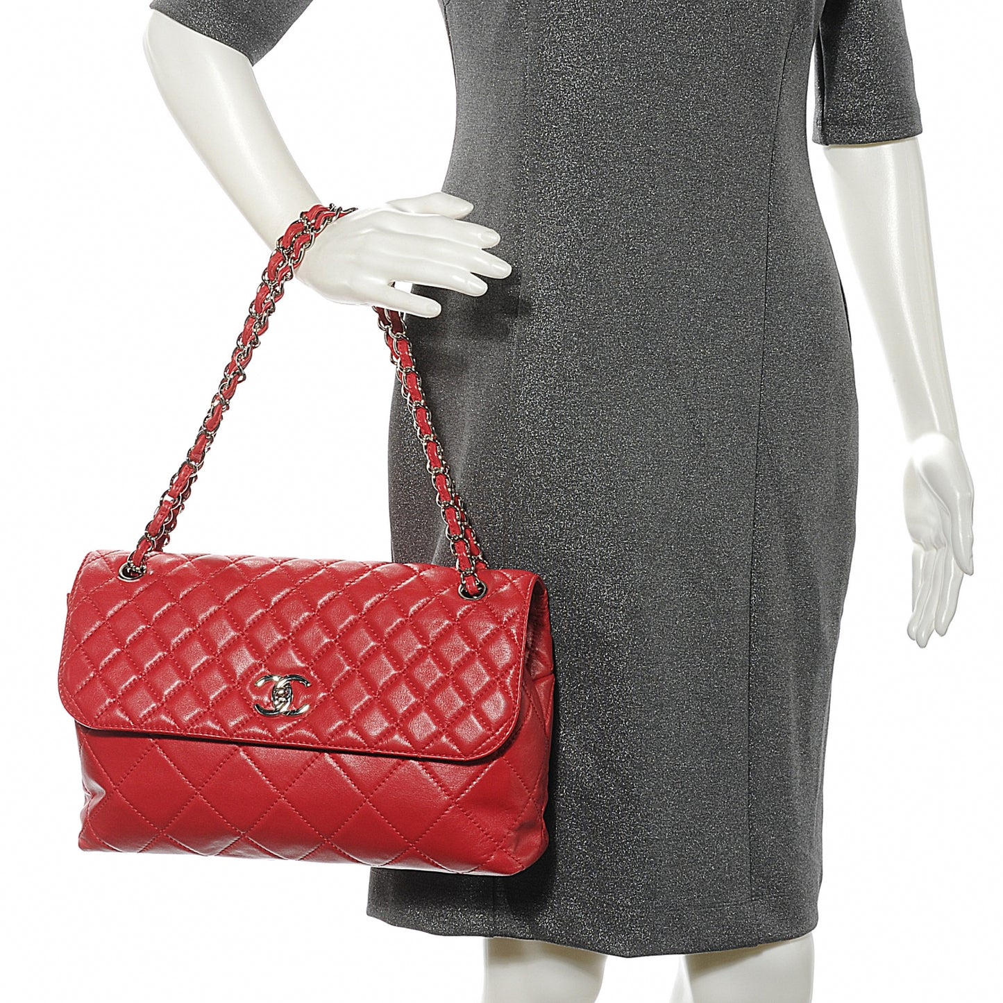 Leather Quilted In the Business Flap Bag Red