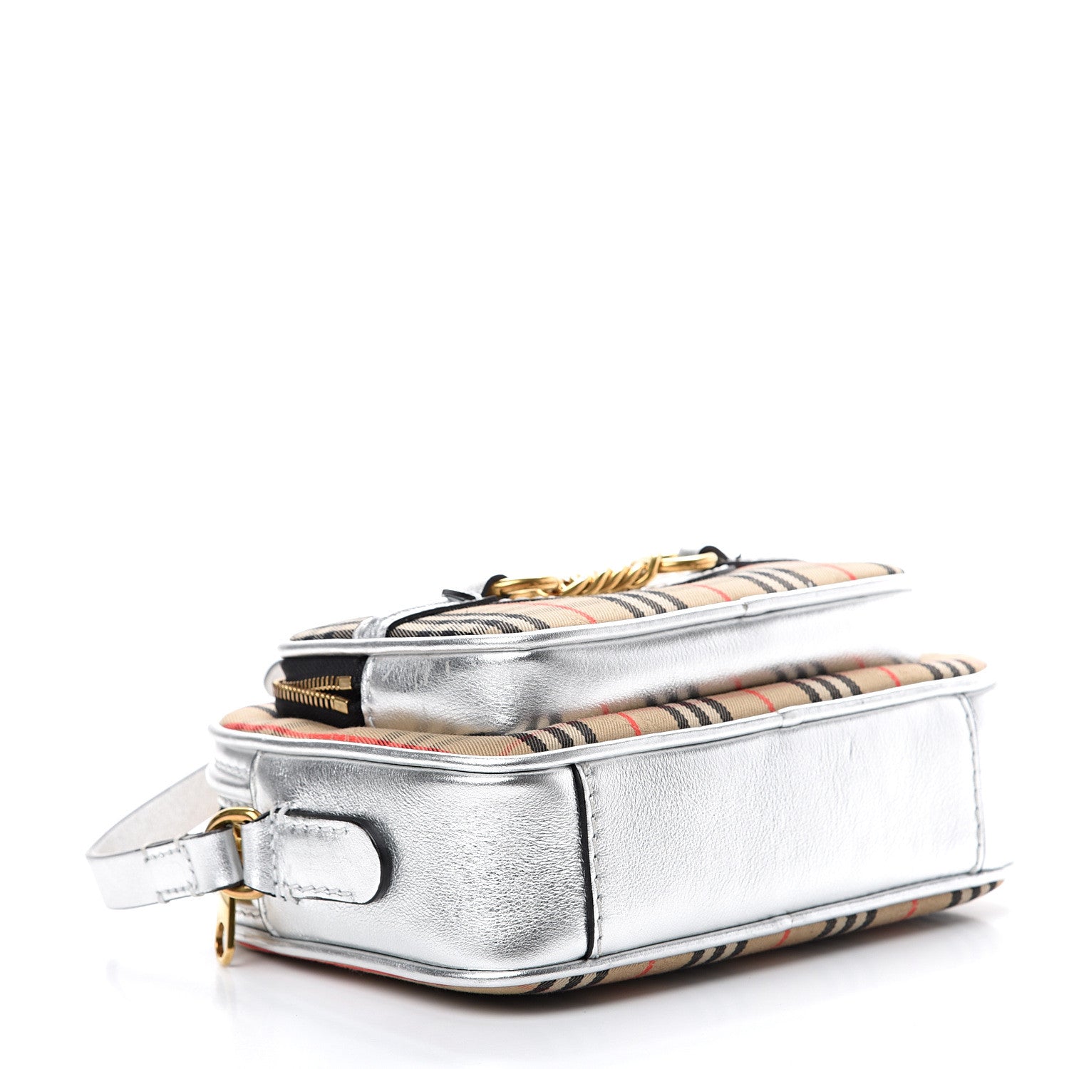 Burberry Smooth Calfskin 1983 Knight Check Link Camera Bag Silver 3 of 12