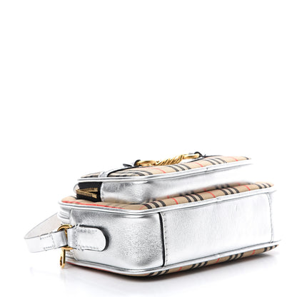 Burberry Smooth Calfskin 1983 Knight Check Link Camera Bag Silver 3 of 12