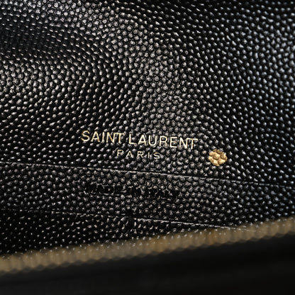 Saint Laurent Grain De Poudre Matelasse Chevron Monogram Envelope Chain Wallet Black 6 of 10