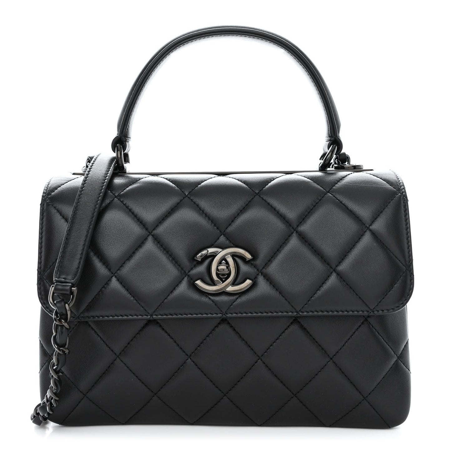 Lambskin Quilted Small Trendy CC Dual Handle Flap Bag So Black