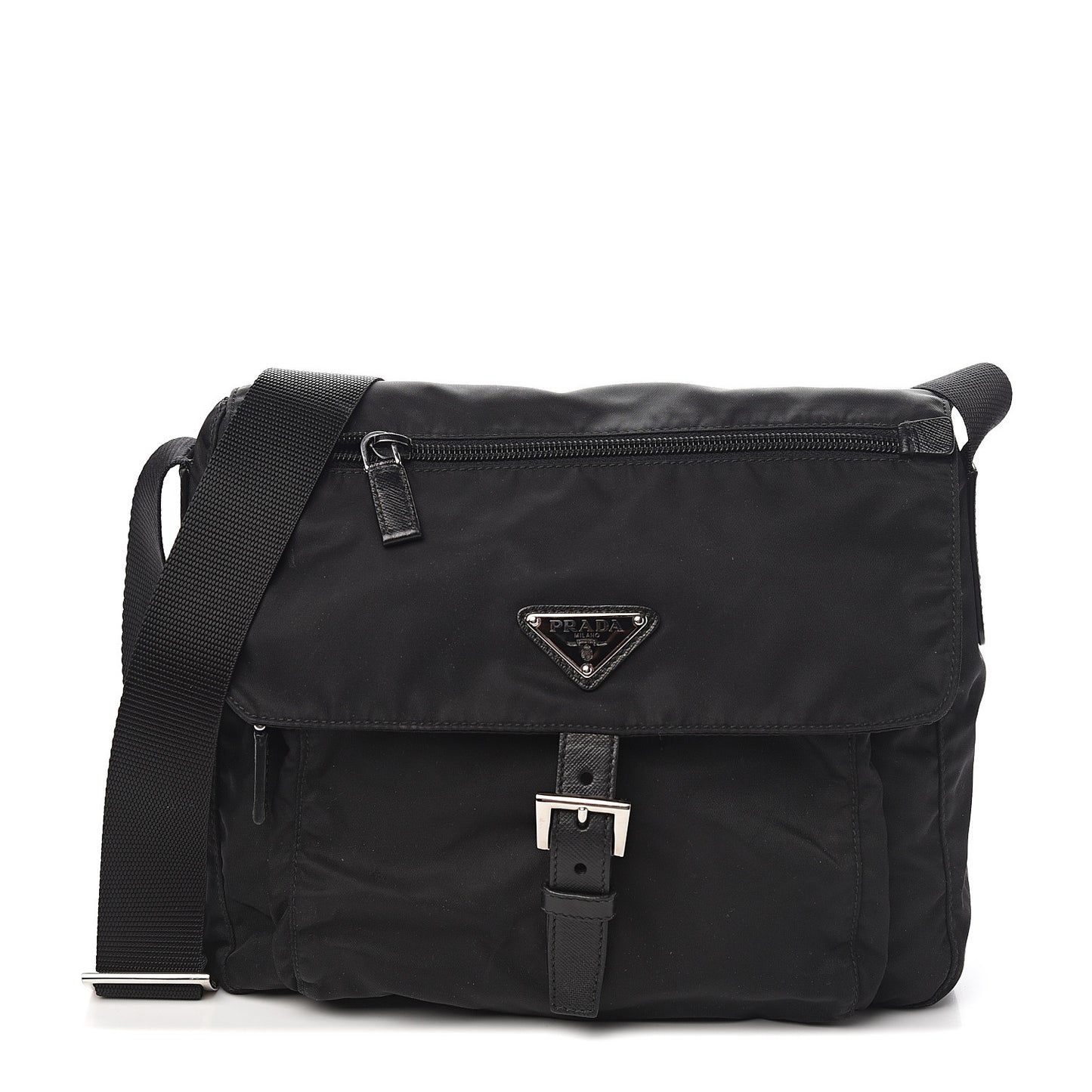 Tessuto Nylon Saffiano Messenger Bag Black