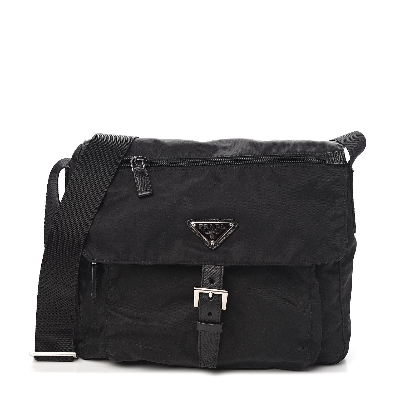 Prada Tessuto Nylon Saffiano Messenger Bag Black 1 of 9