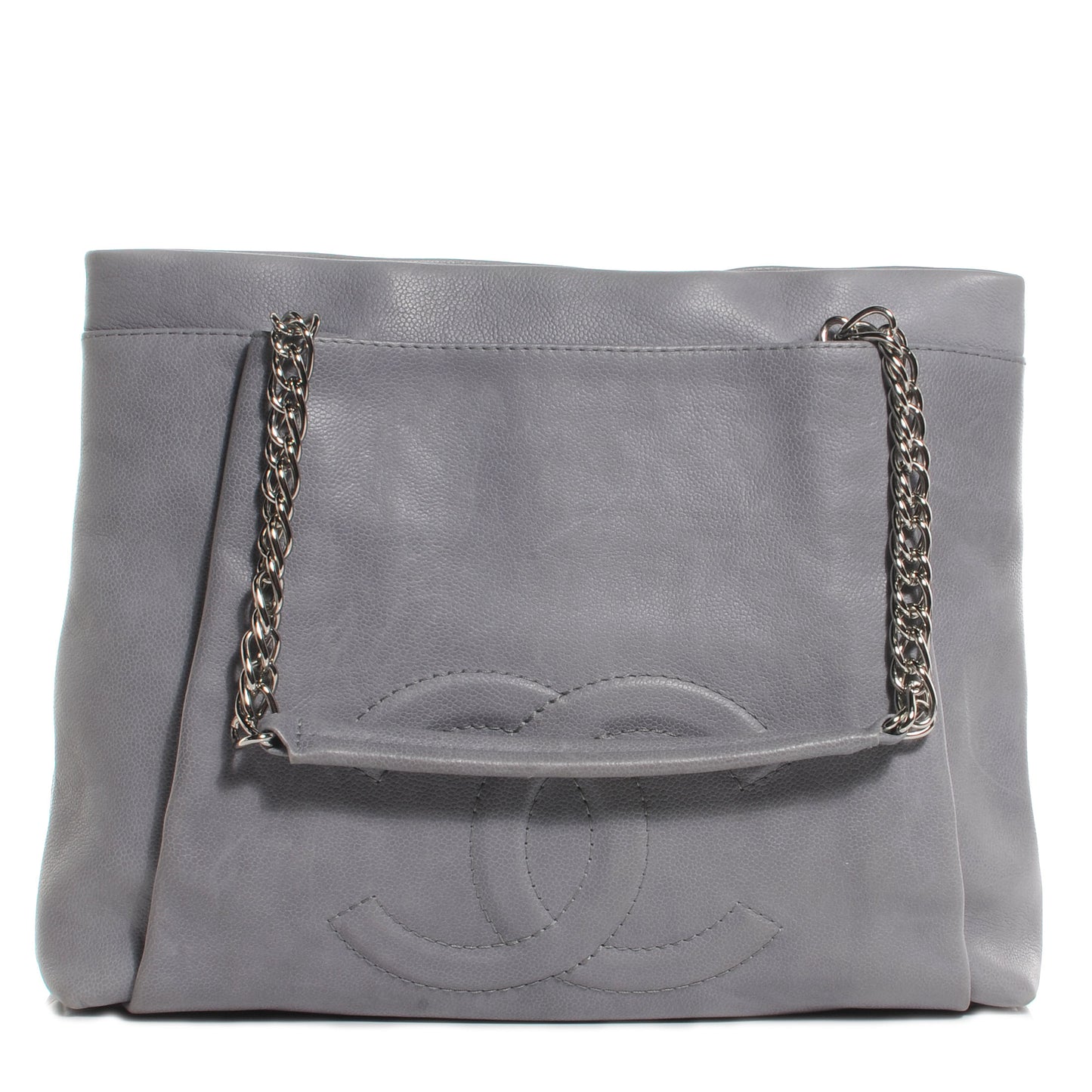 Caviar Large CC Tuck Tote Grey