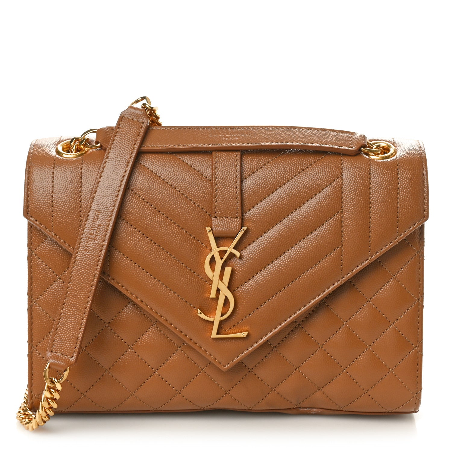 Saint Laurent Grain De Poudre Textured Mixed Matelasse Medium Triquilt Monogram Satchel Dark Cork 1 of 11