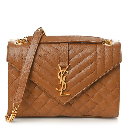 Saint Laurent Grain De Poudre Textured Mixed Matelasse Medium Triquilt Monogram Satchel Dark Cork 1 of 11