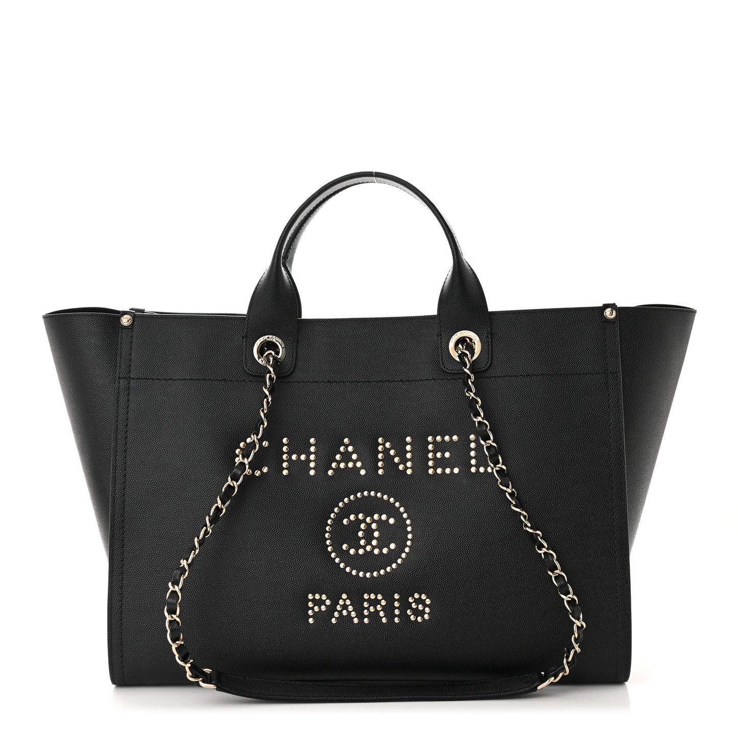 Caviar Medium Studded Deauville Tote Black
