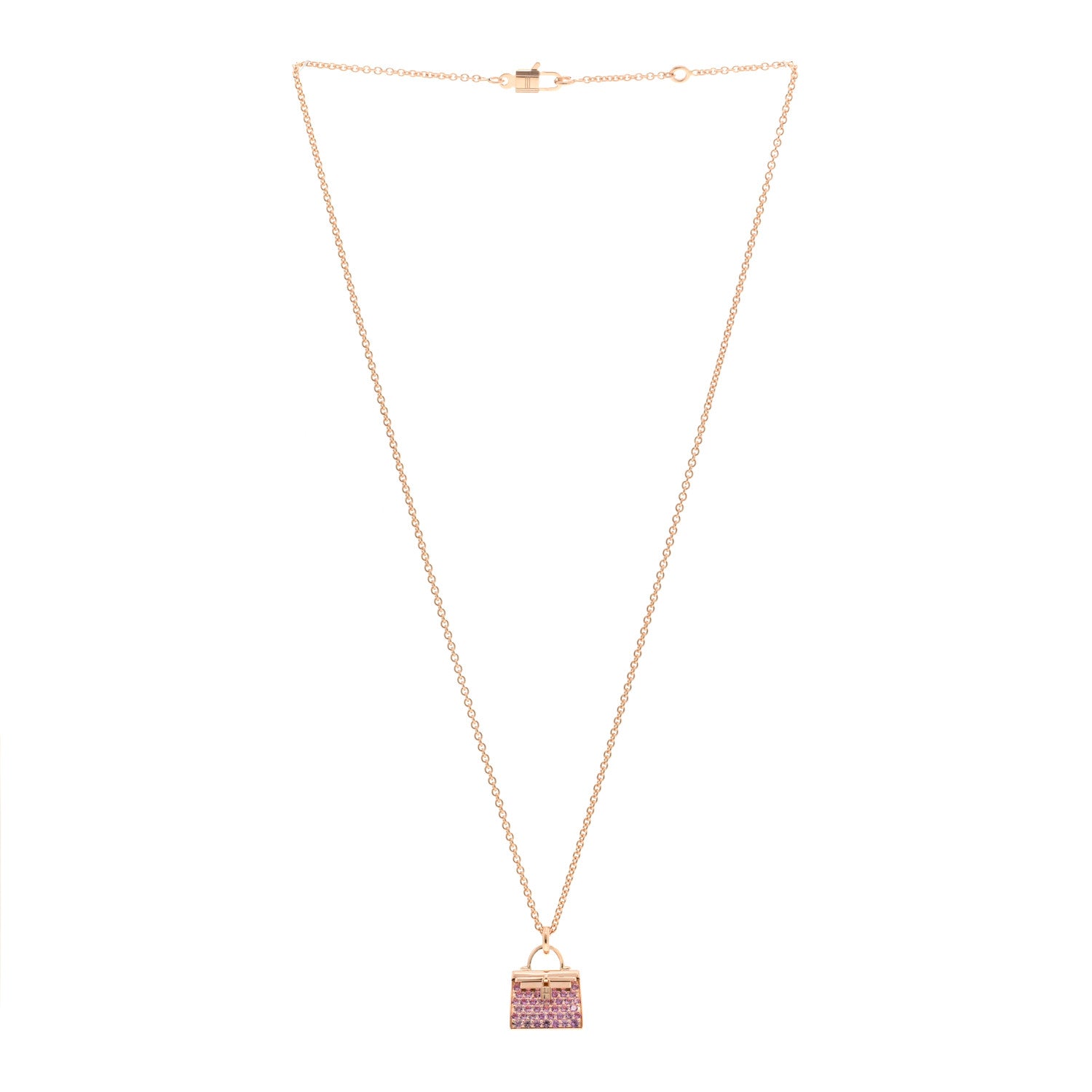 Hermes 18K Rose Gold Pink Sapphire Kelly Amulettes Pendant Necklace 3 of 5