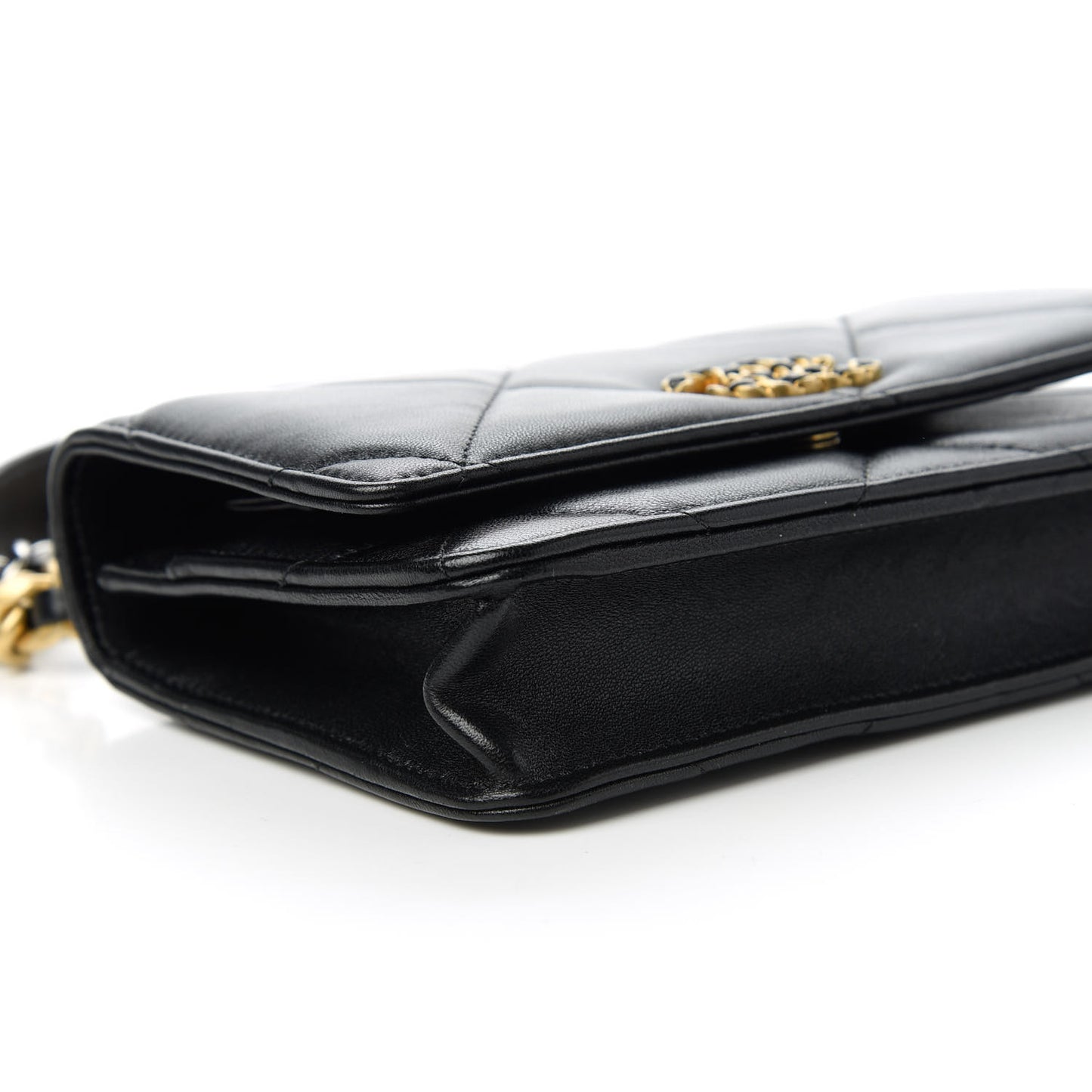 Goatskin Quilted Chanel 19 Wallet On Chain WOC Black