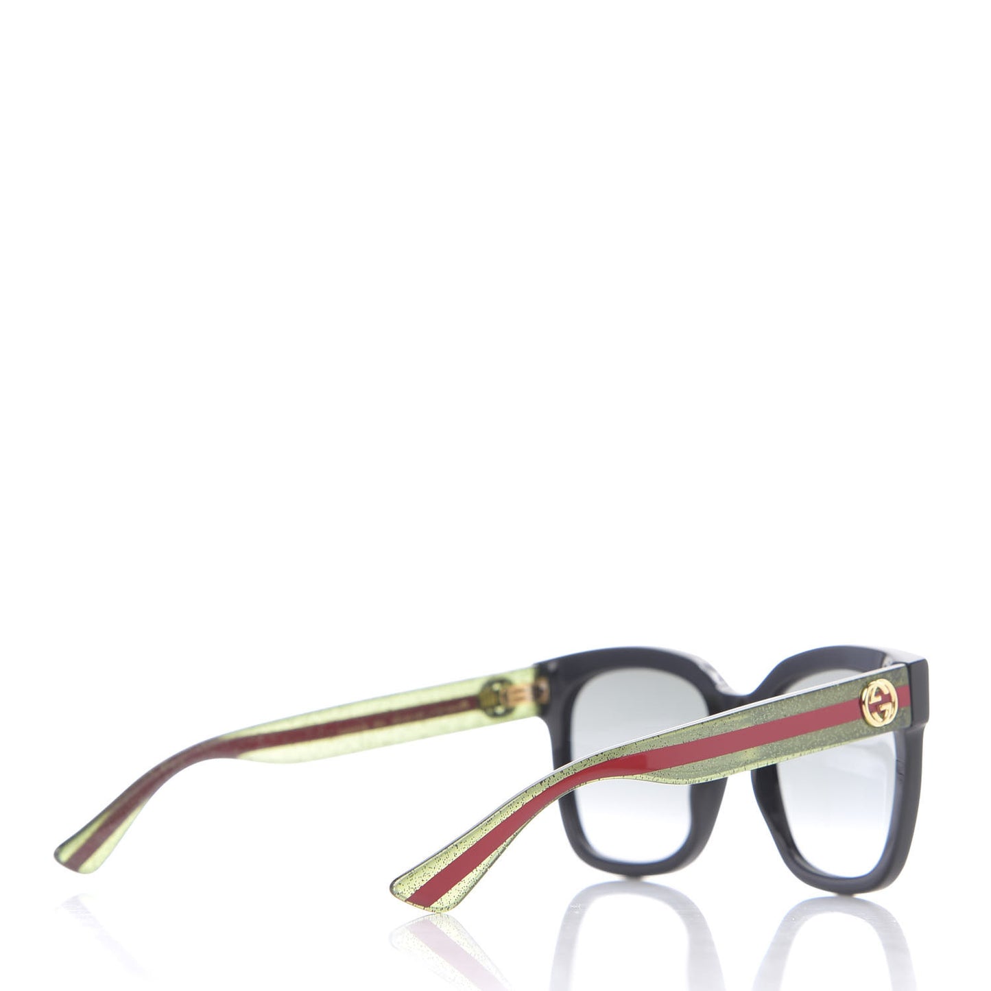 Square Frame Glitter Sunglasses GG0034S Black Green