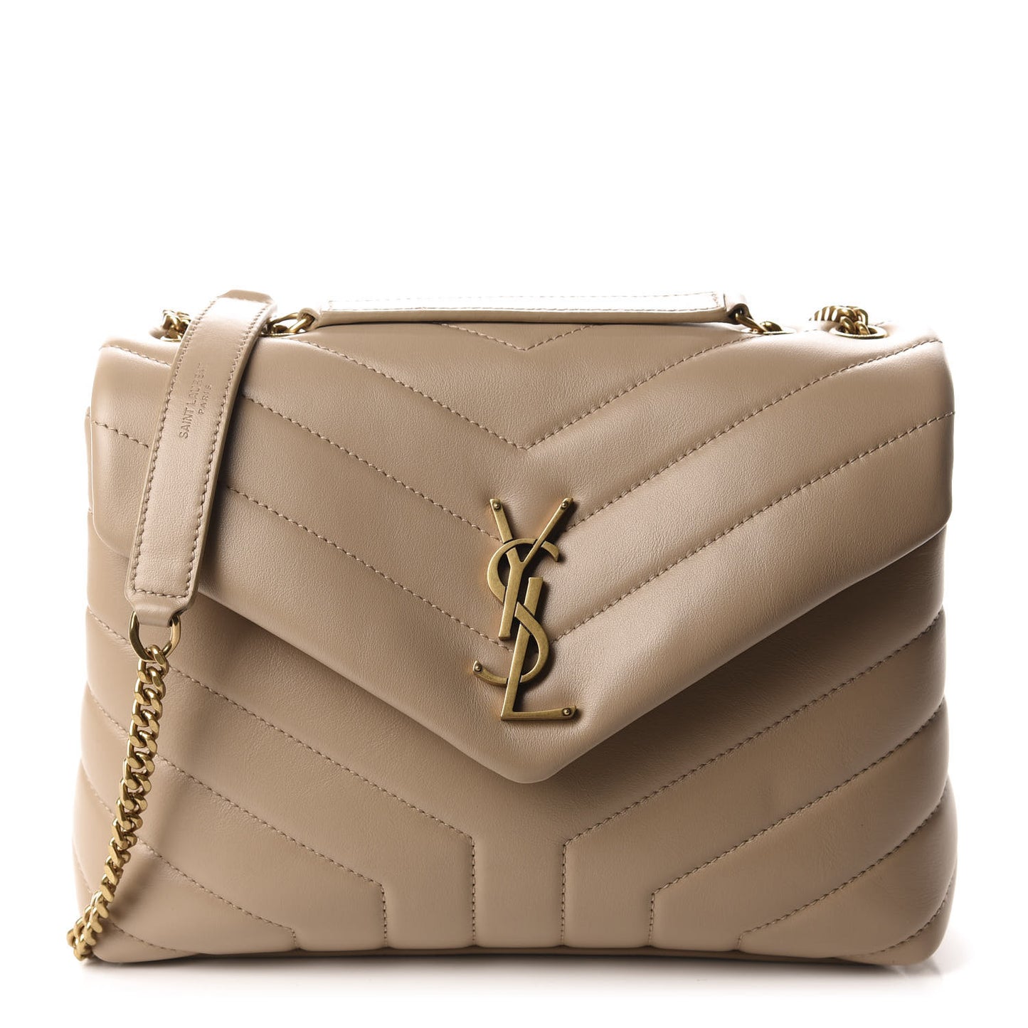 Calfskin Y Quilted Monogram Small Loulou Chain Satchel Dark Beige