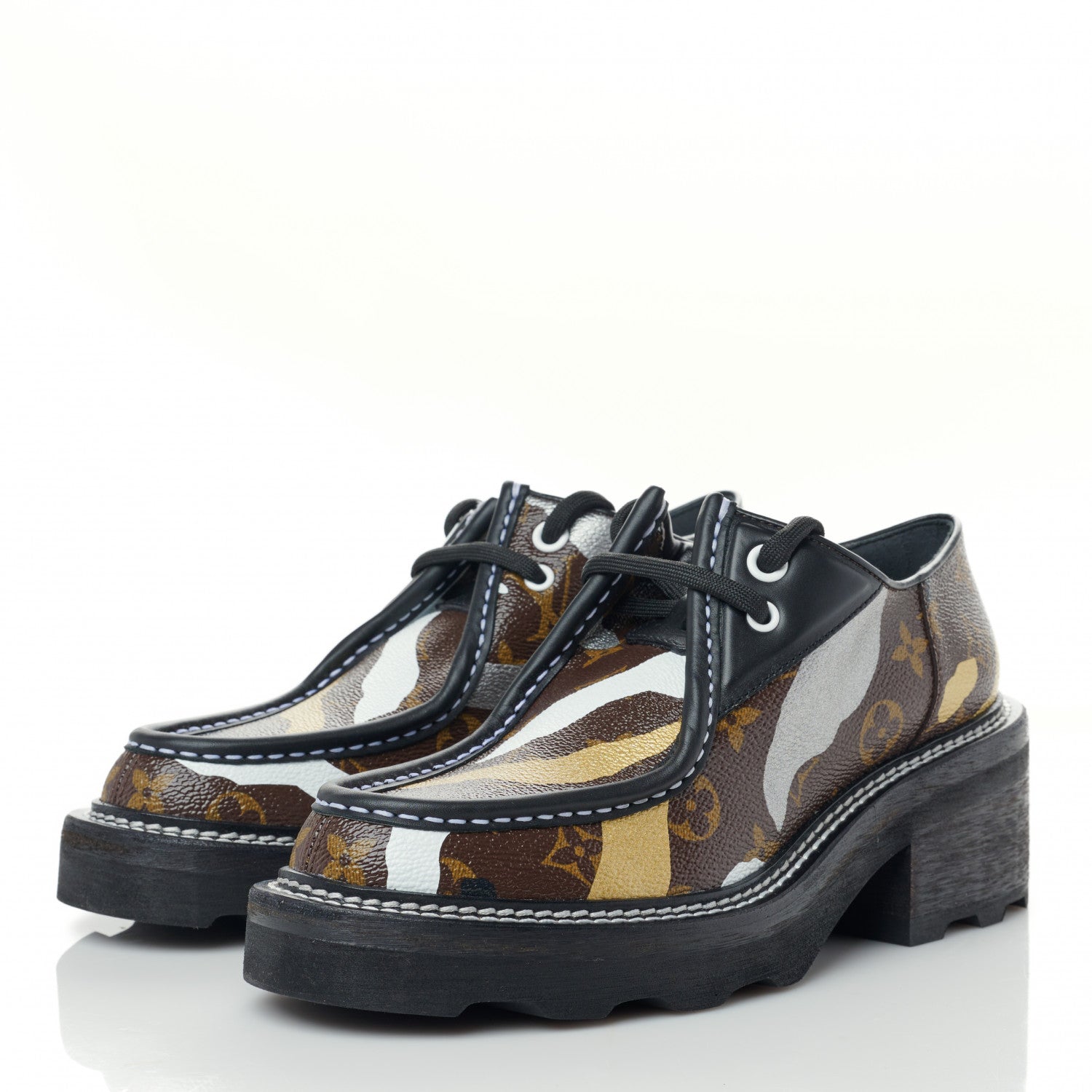 Louis Vuitton X LOL Monogram Calfskin Beaubourg Platform Derby Shoes 39.5 Gold Silver 3 of 8