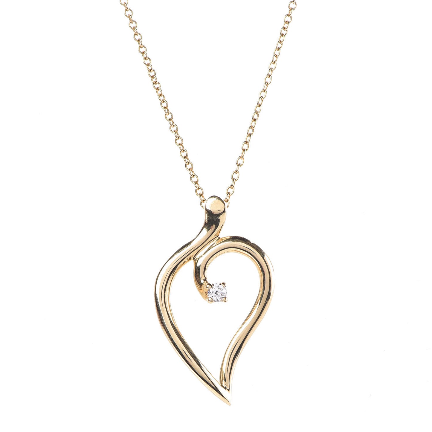 18K Yellow Gold Diamond Open Leaf Pendant Necklace