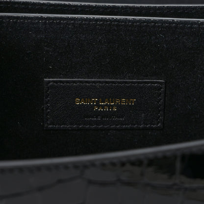 Saint Laurent Patent Calfskin Crocodile Embossed Elise Chain Shoulder Bag Black 6 of 10