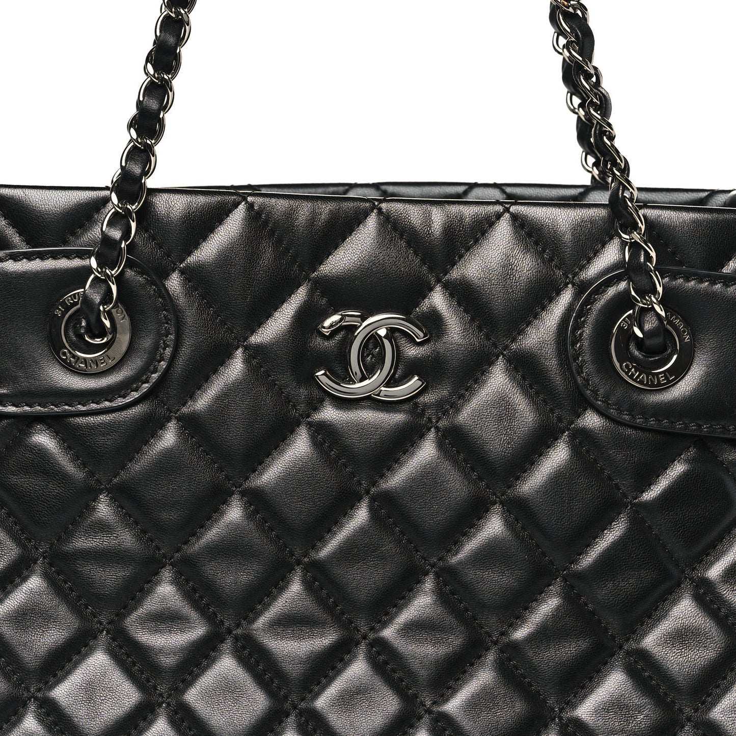 Lambskin Quilted Small Coco Loop Tote Black