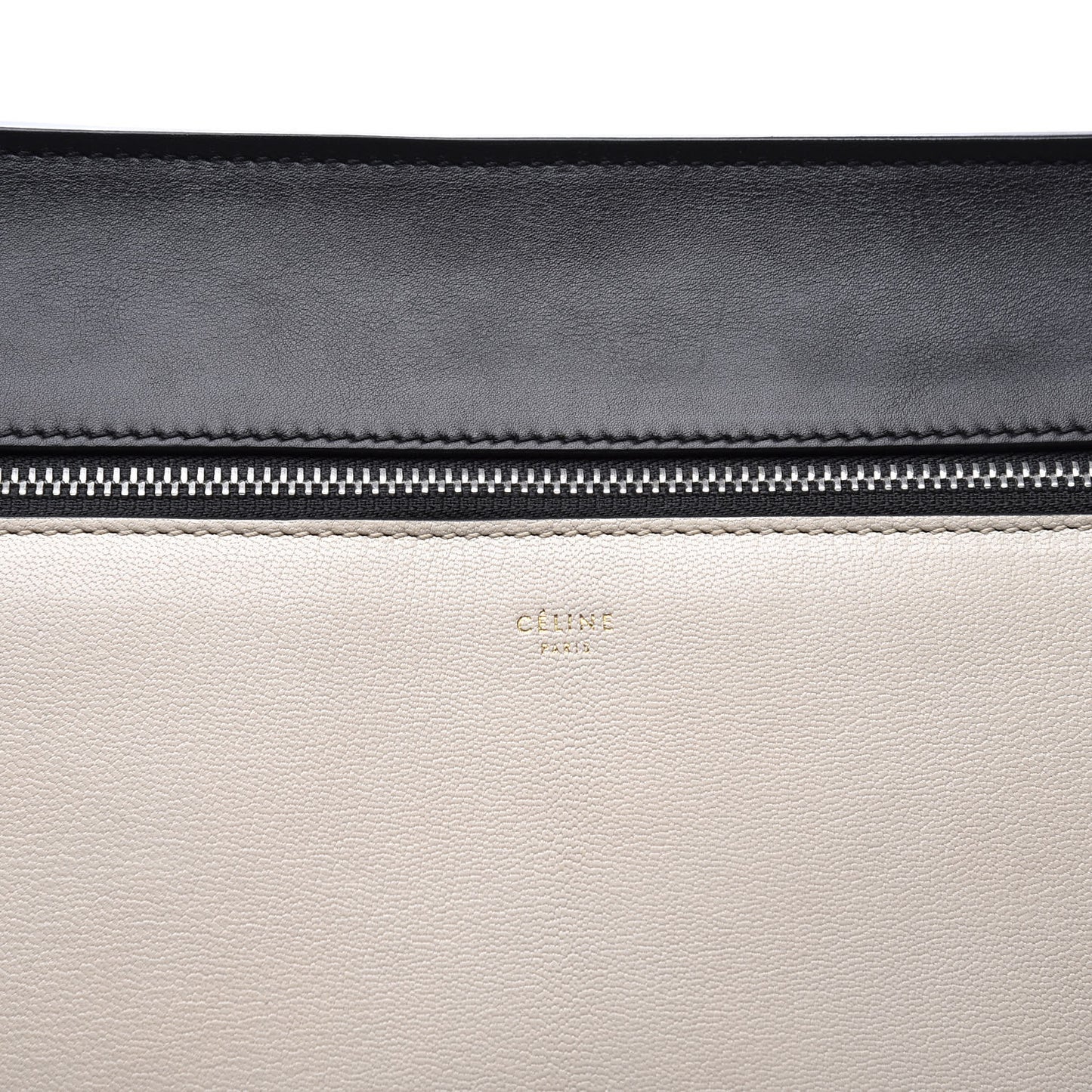 Smooth Calfskin Large Bi-Color Edge Shoulder Bag Ivory