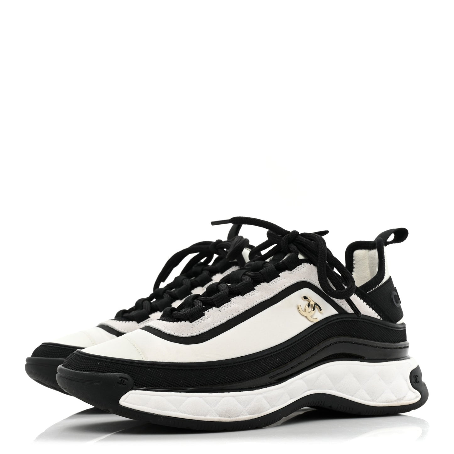 Suede Calfskin Mixed Fibers CC Sneakers 36.5 White Black